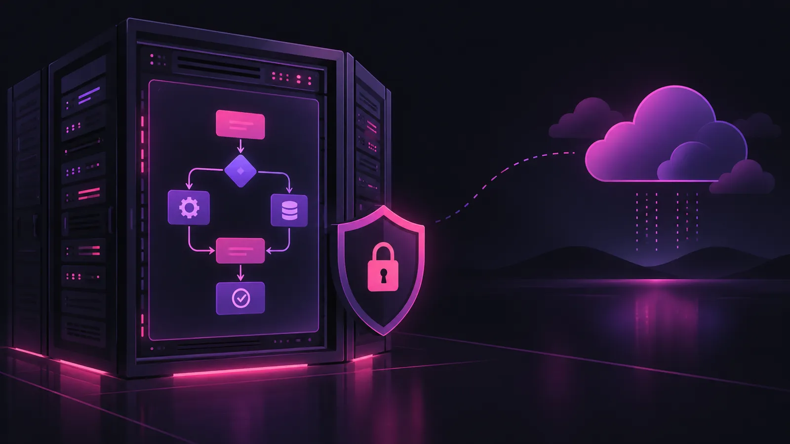 Workflow automatyzacji działający na zabezpieczonym serwerze firmy, oddzielonym od chmury